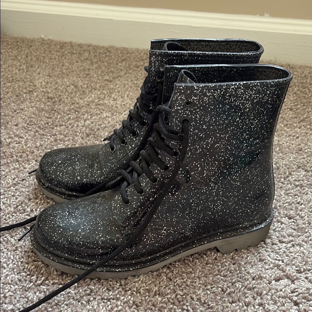 Circus by Sam Edelman Black and Silver Combat Rain Boots